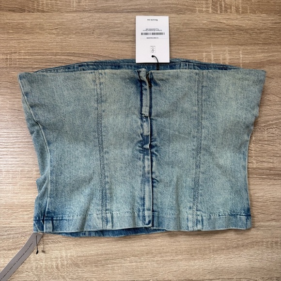 NWT Reformation Colleena Strapless Denim Top Jean Tube Sahara Blue 6 - Picture 12 of 16
